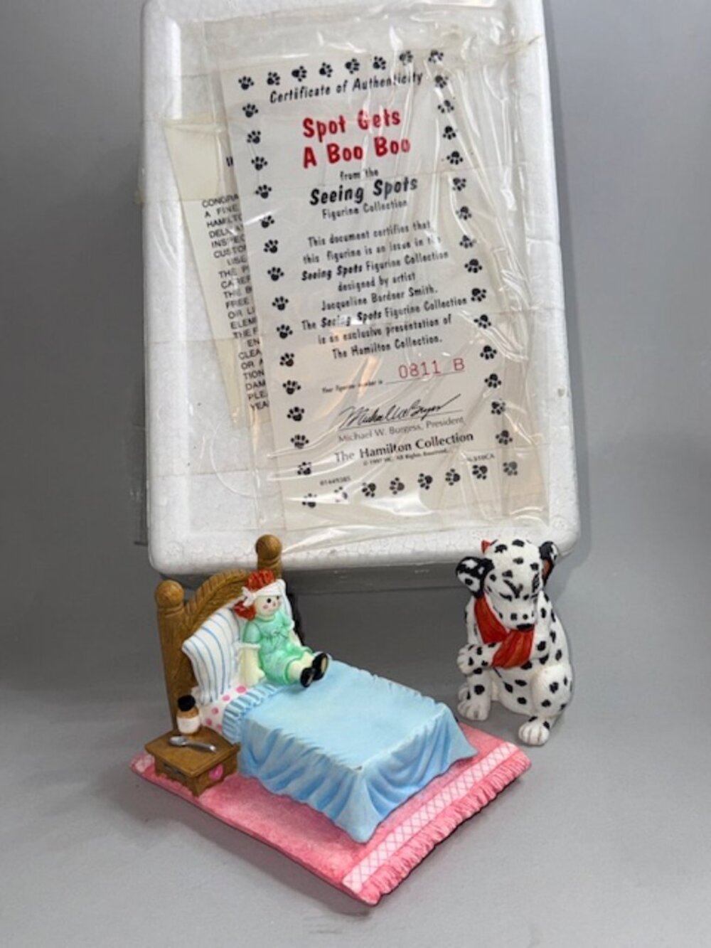 Vintage Dalmatian Figurine Hamilton Puppy Dog Anthropomorphic Spot Gets Boo Bed